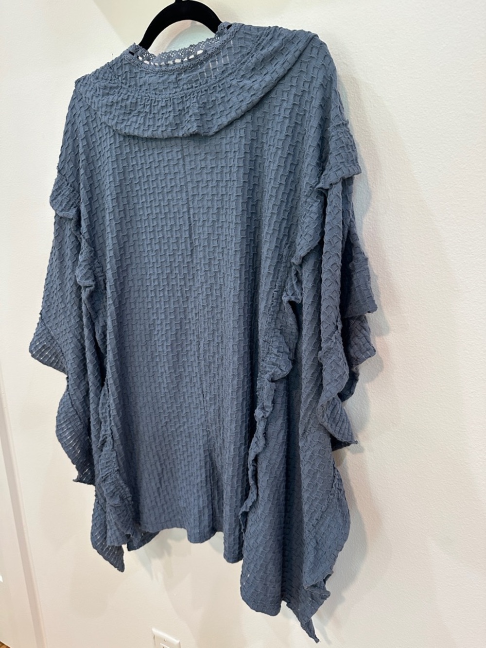 Free People Beach Blue Textured Ruffle Button-Front Top - Picture 8 of 11